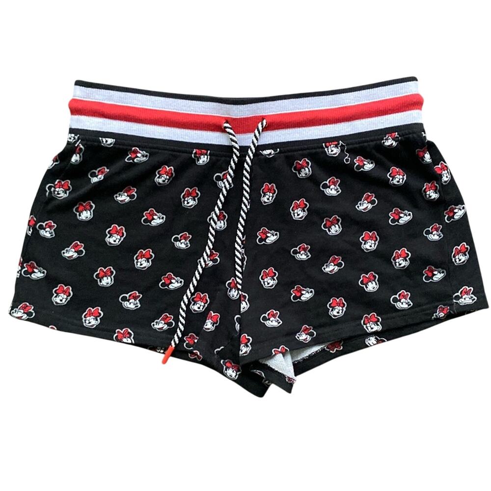 DISNEY Shorts Womens Sz Medium Black Minnie Mouse Print Sweatshort